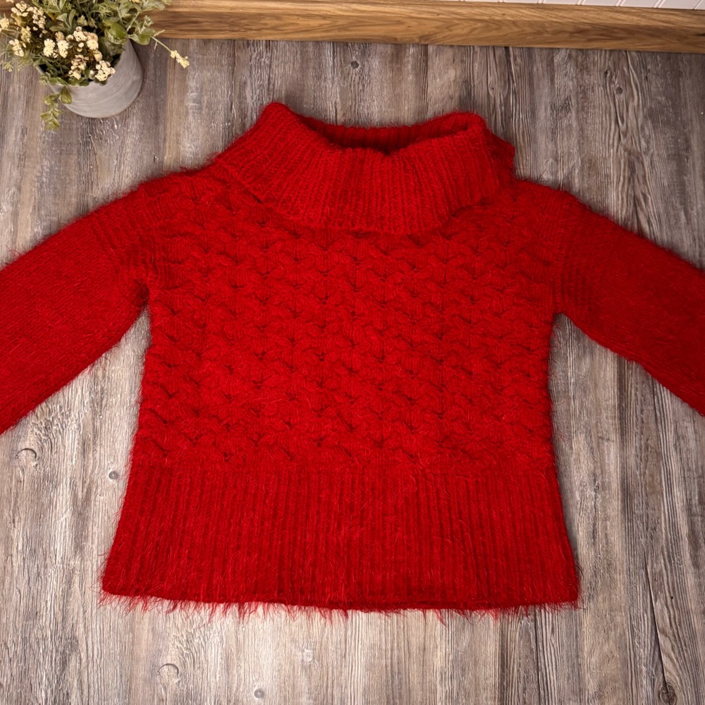 Sleeping on Snow Anthropologie Womens Turtleneck Chunky Red Knit Sweater Small